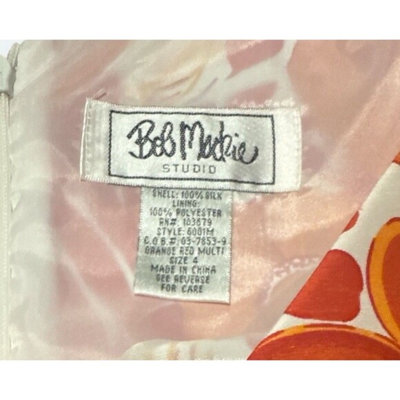 Bob Mackie Studio Dress Size 4 Orange Red Floral Mod Sleeveless 100% Silk Midi - Picture 3 of 5